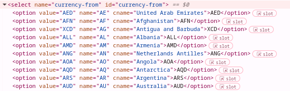 option element values